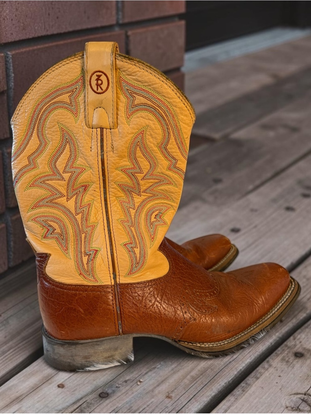 Tony Lama Two-Tone Yellow and Brown Western Cowboy Boots
